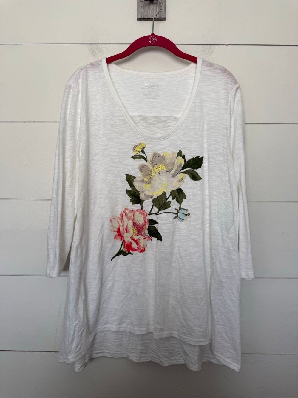 Chico’s Women’s 2 The Ultimate Tee White Floral 3/4 Sleeve Top Blouse